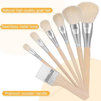 7Pcs Versatile Mop Brush, Goat Hair Blending Paint Brushes | Detailed Paint Brushes for Acrylic Painting, Pottery Glazing, Watercolor, Oil, Gold foil Paintings, Clay Art