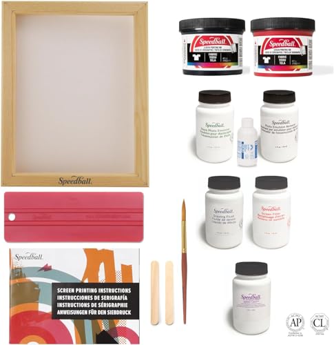 Speedball Intermediate Screen Printing Kit - Make Your Own Custom T-Shirt Prints - 2 Fabric Inks, Silk Screen Frame, Drawing Fluid, Squeegee, Instructions - Made in USA