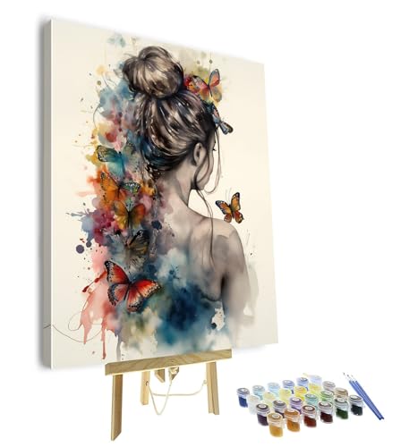 TUMOVO Adult Paint by Number Kits on Canvas, Woman with Butterflies Paint by Numbers, Butterflies on Woman Back Painting by Numbers Adult Painting-by-Number Kits, DIY Kits with Framed, 16 X20 Inch - color: Woman-Framed