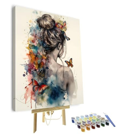TUMOVO Adult Paint by Number Kits on Canvas, Woman with Butterflies Paint by Numbers, Butterflies on Woman Back Painting by Numbers Adult Painting-by-Number Kits, DIY Kits with Framed, 16 X20 Inch - color: Woman-Framed