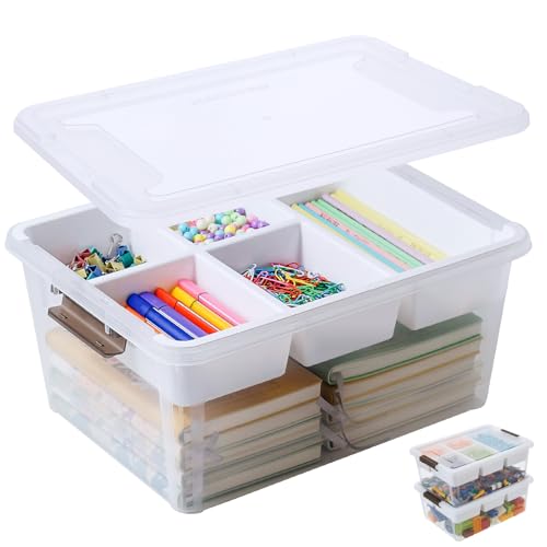 MACOPRO 17QT Clear Plastic Box Craft Storage Bin with Removable Tray & Lid - size: 1Pack-17QT