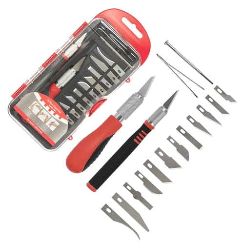 Precision Utility Craft and Exacto Knife Set - Premium Hobby Knife Cutting Tool with Sharp Blades for Architectural Models, Carving Pumpkins/Stencils, Paper/Leather/Vinyl Crafts (Red) - color: Red