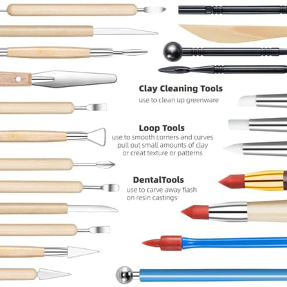 Clay Sculpting Tools for Pottery, Polymer & Air Dry Clay, 44 PCS - color: RED