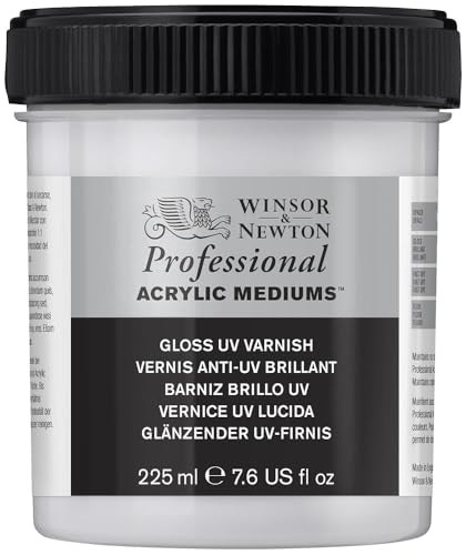 Winsor & Newton Professional Acrylic Medium, Gloss UV Varnish, 225ml | Applies a removable glossy protective coating that helps shield finished acrylic paintings from UV exposure and dirt. - color: Gloss Uv Varnish, style: 225ml (7.6-oz)