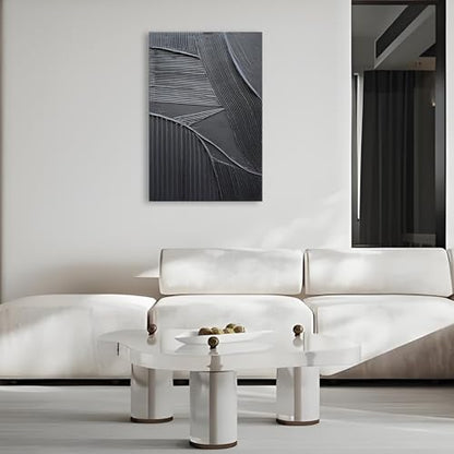 Art 36x24 inch Hand-Painted Pure Black Texture Oil Painting Modern Abstract Art Home Office Wall Decoration Painting - color: Yi100