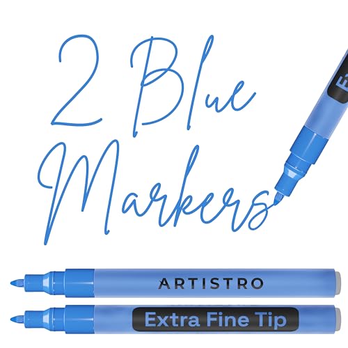 ARTISTRO Blue Acrylic Paint Markers - 0.7mm Extra Fine-Tip - Set of 2 | Paint Pens, Perfect for Crafting, Art Projects, & More - color: Blue, style: Extra Fine