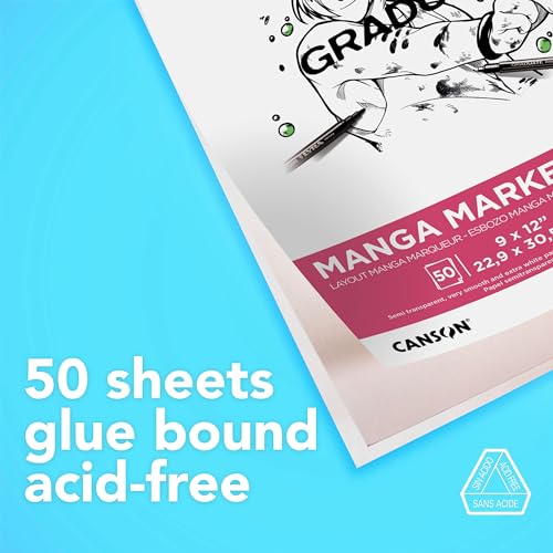 Canson Graduate Manga Marker Pad, Foldover, 9x12 inches, 50 Sheets - Artist Paper for Illustration, Comic, Character, Cartoon