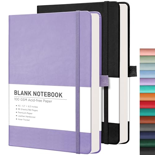 RETTACY Blank Journal Notebook, 192 Pages per Pack, A5 Size (5.7'' x 8.3'') - color: Black & Purple