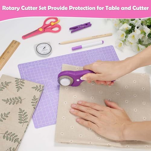 Rotary Fabric Cutter and Mat Set, Audab Self Healing Sewing Mats Shirt Cutter 45mm Rotary Cutting Wheel with Fabric Tool Blades for Cloth Crafts Quilting Scrapbooking Hobby (A4 9" x 12" Purple) - color: Purple