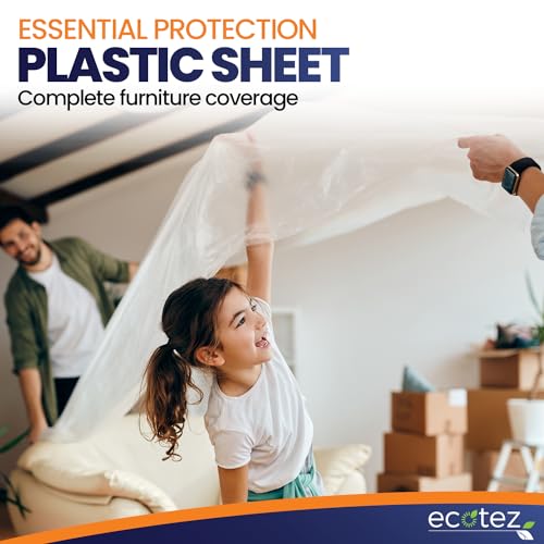 3 Pack 12 x 9 ft Extra Large Plastic Drop Cloth for Painting | Light & Durable Tarp Cover for Furniture Plastic Clear Tarp Waterproof - Paint Floor Covering - Painters Drop Cloth Sheeting - size: 3 Pack
