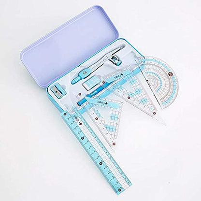 8 Pcs Compass/Math Set for Students with Shatterproof Storage Box, Geometry Set for School, Includes Ruler, Protractor, Compass, Pencil,Pencil Sharpener and Eraser,etc. Perfect Gift