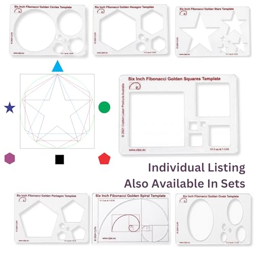 Fibonacci 6" Square Drawing Template, Golden Ratio Stencil - style: 6" Squares