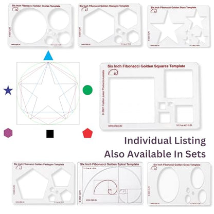 Fibonacci 6" Square Drawing Template, Golden Ratio Stencil - style: 6" Squares