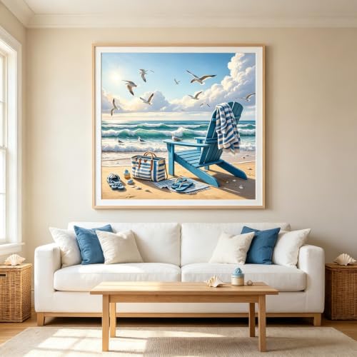 Beach 5D Diamond Painting Kit for Adults, Ocean Scene Diamond Art Kits | Full Round Drill Coastal Scene Gem Painting Paint by Diamonds Relaxing DIY Craft for Home Wall Decor 13.7x13.7inch - color: KM1226-1