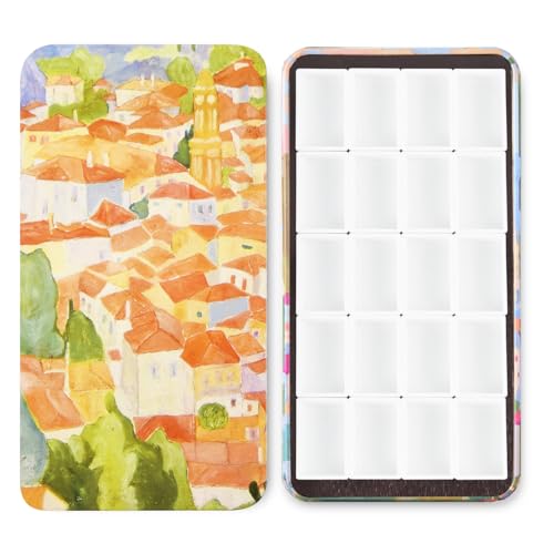 20Pcs Full Pans Watercolor Tin Palette Paint Case with Magnetic Stripe | Metal Art Paint Mixing Tray,3ml Empty Full Pans,Portable Empty Paint Box for DIY Watercolor Oils Acrylics Drawing,City - color: City