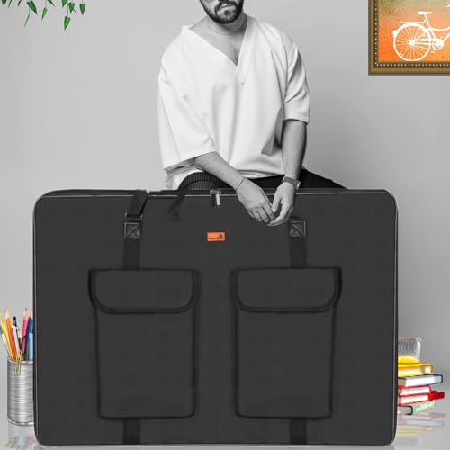 TreochtFUN Hard Side Art Portfolio Bag 24 X 36, Upgrade With Metal Frame | Heavy Duty Art Carrying Rigid Case,Sturdy Fabric For Artwork, Advertising,Canvas,Boards,Screen Monitors & Displays (Black)