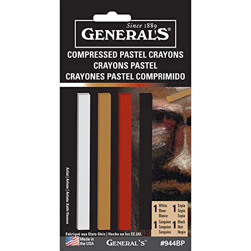 Compressed Pastel Crayons 4/Pkg-1 White/1 Sepia/1 Sanguine/1 Black