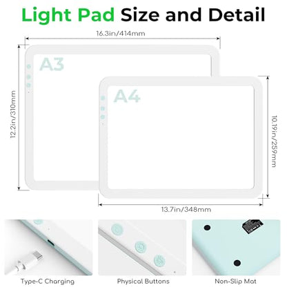 Bawaslom A3 Rechargeable Bright Tracing Light Box for Diamond Painting Art - size: A3