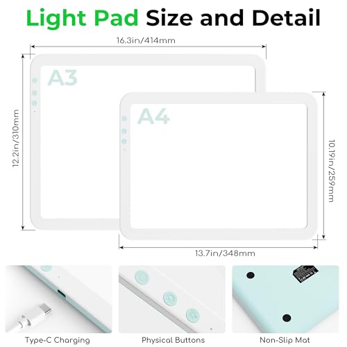Bawaslom A3 Rechargeable Bright Tracing Light Box for Diamond Painting Art - size: A3