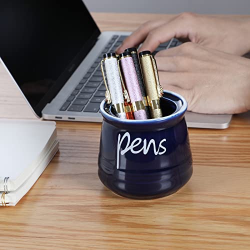 ONTUBE Porcelain Pens Holder Stand ,Ceramic Pencils Holder (Navy) | Porcelain, ceramic, pen & pencil holder, sturdy, easy-clean, non-slip, compact, elegant, durable, versatile, white, modern - color: Navy