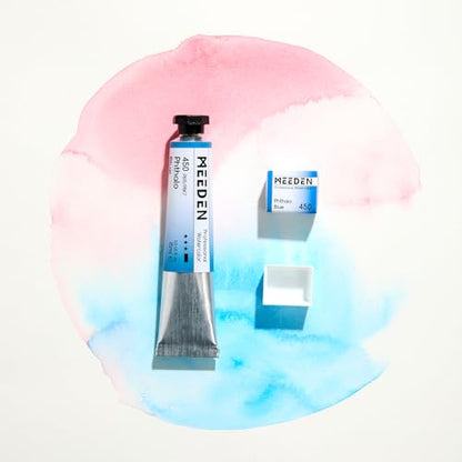 MEEDEN Professional Artist Watercolor Paint: Prussian Blue - 15ml/0.5oz | Water Color Tube, Semi-Moist Pigment Half Pan and Empty Matching Half Pan for Artists Pros - color: Prussian Blue