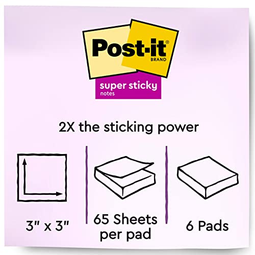 Post-it Super Sticky Notes, 3x3 in, 6 Pads, 2X The Sticking Power, Energy Boost Collection, Bright Colors (Orange, Pink, Blue, Green,Yellow),Recyclable (654-6SSAU) & Super Sticky Big Notes
