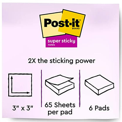 Post-it Super Sticky Notes, 3x3 in, 6 Pads, 2X The Sticking Power, Energy Boost Collection, Bright Colors (Orange, Pink, Blue, Green,Yellow),Recyclable (654-6SSAU) & Super Sticky Big Notes