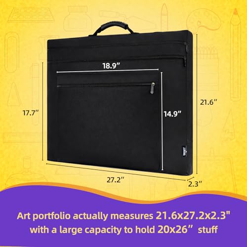 JJRING 20x26 Art Portfolio Tote Bag With Shoulder Strap, Black | Large Carrying Storage Case With Handle For Artwork, Posters, Canvas, And Drawing Boards - size: 20''*26''