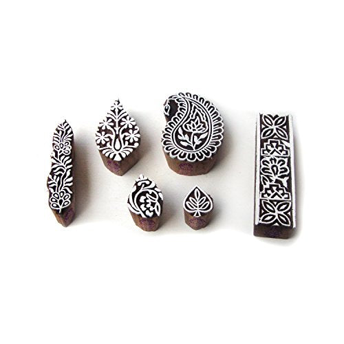Ethnic Paisley and Floral Designs Wooden Block Stamps (Set of 6) - color: Htag0401