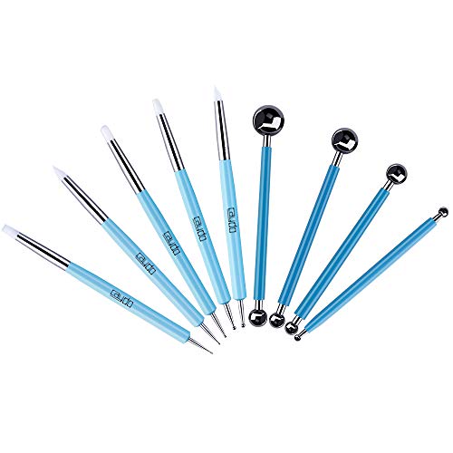 Caydo 9 Pieces Stylus Tools, Clay Sculpting Tools for Ceramic Engraving | 5 Pieces 2 Way Total 10 Different DIY Silicone and Ceramic Clay Indentation Tool and 4 Pieces Double-ended Metal Ball Tools