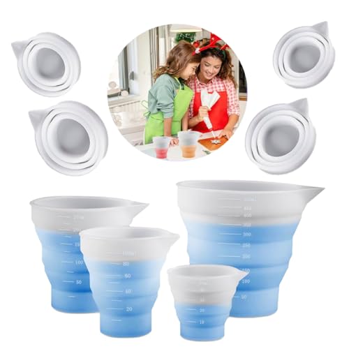 4 Pcs Silicone Resin Measure Cups Graduated Silicone Measuring Collapsible Silicone Measuring Cups,50ml/100/250ml/500ml Silicon Mixing Cups, for Epoxy Molds,Tumbler Making,Paint Making