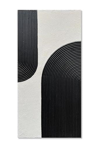 Art Hand Painted White and Black Textured Abstract Art Oil Painting Modern Wall Art 48x24 inches - color: Yi077