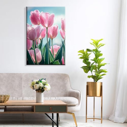 ATDMS Flowers Paint by Numbers Kit for Adults with Frame, 7.87x11.81 Inch - color: Tulips 208