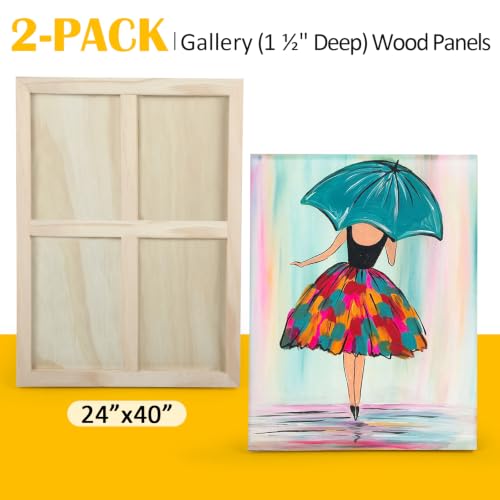 2 Pack 24x40'' Unfinished Gallery Birch Wood Canvas Panels | 1 1/2’’ Deep Wood Canvas, Cradle Boards for Painting, Acrylic Pouring, Art, Crafts, Epoxy Resin, Laser Engraving Cutting - size: 24*40 2 Pack