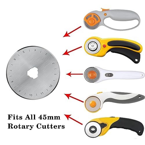 HEADLEY TOOLS 45mm Rotary Cutter Blades 10 Pack Fits Olfa, Fiskars, Replacement Rotary Blade for Arts Crafts Quilting Scrapbooking Sewing, Sharp and Durable - size: 45mm 10pcs