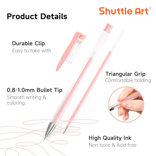 Shuttle Art Pastel Gel Pens, 24 Pastel Milky Colors Gel Pen for Black Paper, Adults Coloring Books Drawing Doodling Crafts Scrapbooking Journaling - color: 24 Pack Pastel Tone