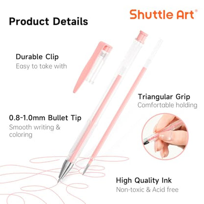 Shuttle Art Pastel Gel Pens, 24 Pastel Milky Colors Gel Pen for Black Paper, Adults Coloring Books Drawing Doodling Crafts Scrapbooking Journaling - color: 24 Pack Pastel Tone