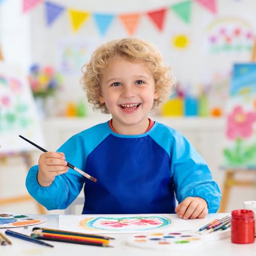 2 Pack Kids Art Smock Waterproof with Long Sleeve and 3 Roomy Pockets Artist Children Aprons for Toddlers Age 3-8 Painting Crafts（Red+Blue） - color: 2 Pack Red+blue