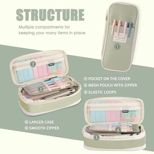 39PCS Aesthetic School Supplies with Cute Pencil Case, 5X Ballpoint Pens with Stylus Tip, 12X Pastel Highlighters, 6X Mechanical Pencil Set 0.5&0.7mm, Suit for Preppy School College Essentials(green) - color: Green