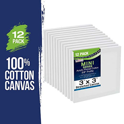 U.S. Art Supply 3x3 Mini Canvases for Painting, 12 Pack Bulk | Small Stretched Artist Canvas Professional Primed - Ideal for Arts & Crafts - size: 3" x 3" - Pack of 12