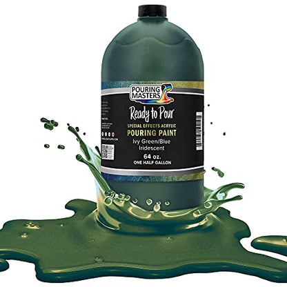 Pouring Masters Ivy Green/Blue Iridescent Special Effects Acrylic Pouring Paint - Premium 64-Ounce Pre-Mixed Fluid Acrylic Paint - Fluid Art Supplies for Canvas, Wood, Paper, Tile & Rocks - color: Ivy Green/Blue, size: 64 Fl Oz (Pack of 1)