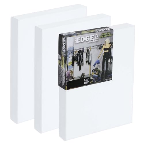 The Edge Eco-Friendly Recycled Cotton Stretched Canvas for Painting - 11x14 Box of 3 - Medium-Textured, Triple Acrylic Primed All Media Painting Canvas, 320gsm, 1-1/2 in. Deep Pine Stretchers - size: 11x14 in
