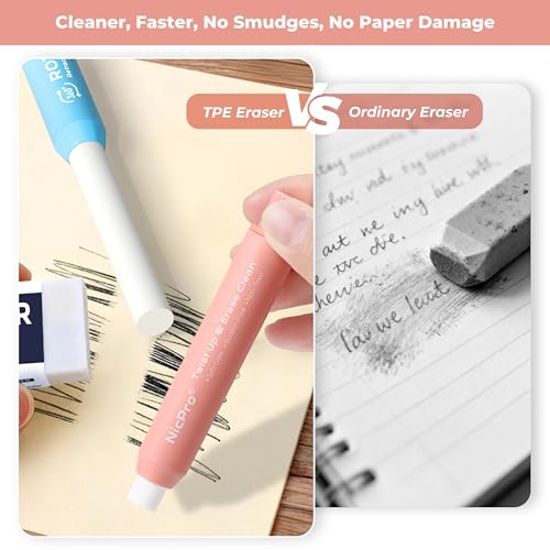 Nicpro 6 Pack Rotary Retractable Erasers, Soft TPE Twist Eraser-Rainbow | Cute Eraser, Clean Erasing Large Pencil Eraser for Students Kids, School Supplies, Office, Stationary, Drawing & Journaling - color: Rainbow