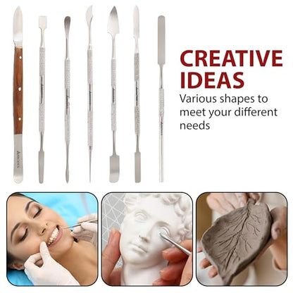 ABECIOUS Wax Carving Tools Set (7Pcs), Metal Clay Sculpting Tools, Stainless Steel Double Ended Premium Dab Tool for Carving, Modeling, Sculpting and Shaping