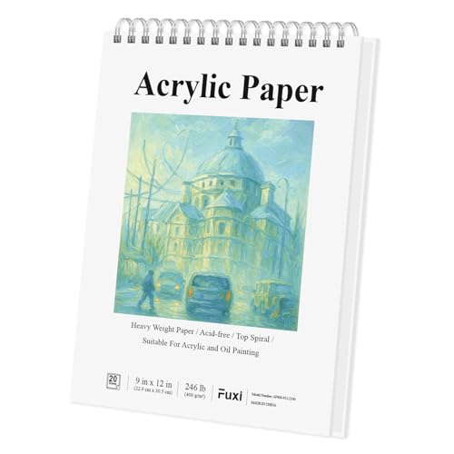 Fuxi Sketchbook for Acrylic Paint, 9x12 Inch, 246lb/400GSM Paint Paper for Acrylic Painting | 20 Sheets (40 Pages) Paper for Paint Pens, Painting Supplies for Artists. - color: White, size: 9" x 12" (Pack of 1)