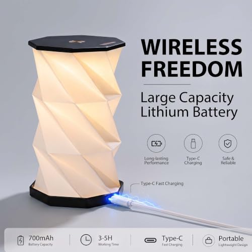 Portable Foldable Table Lamp, Japanese Gift, Paper Lantern Lights | Touch Control Dimmable Lamp with 3 Adjustable Heights, Rechargeable Warm Light, Travel Gifts for Women Men Couples (Black) - color: Black