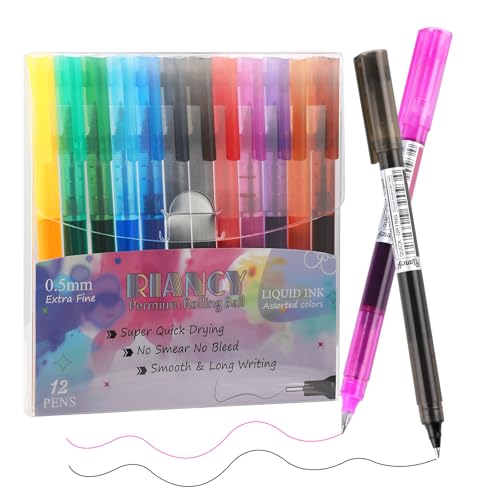 Fine Point Colored Pens 12 Colors 0.5mm Gel Ballpoint Pens Assorted Colors Liquid Ink Pens No Smear Vibrant Colorful Writing for Journaling Note Taking Doodling Coloring Office School Supplies - color: 12 Colors