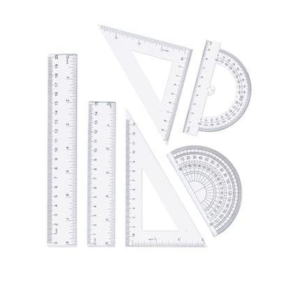 Geometry Set, 6-piece Clear Plastic Math Ruler, Drafting Ruler Kit Includes Protractor, Triangle Ruler, Straight Ruler-Math Measurement Tools for Students, School and Office Supplies