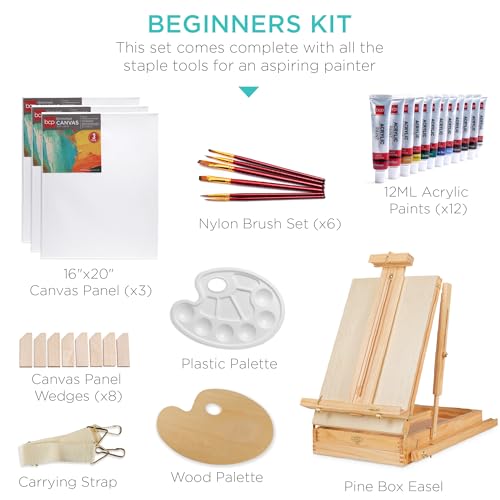 Best Choice Products Art Easel for Painting, Portable Wooden Adjustable Artist Tripod with Sketch Box, 32-Piece Art Set with Acrylic Paints, Brushes, Canvases & Palette - Natural - style: Natural