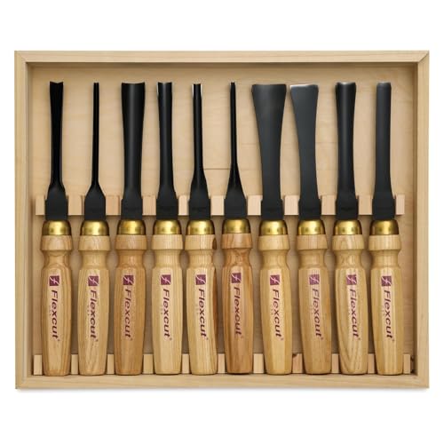 Flexcut Wood Carving Tools | Mallet Deluxe Set | 10-Piece Wood Carving Tools Set | 1095 High Carbon Steel Blades | Ash Hardwood Handles | MC100 | Made in the U.S.A. - size: 10-Piece Deluxe Mallet Set